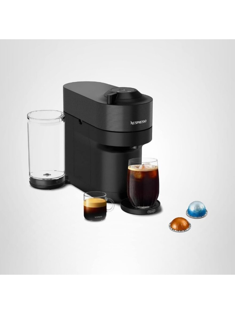 Versatile Coffee & Espresso Machine, Single Serve, Sleek Black Design, Easy to